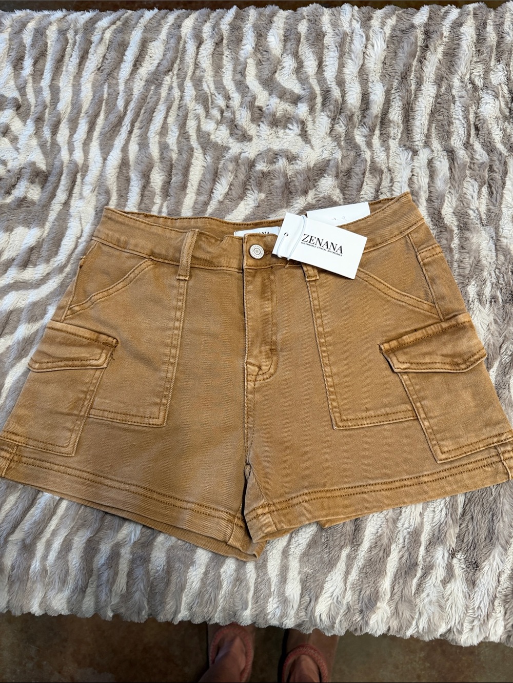 Zenana Outfitters Womens Camel Utility Cargo Shorts